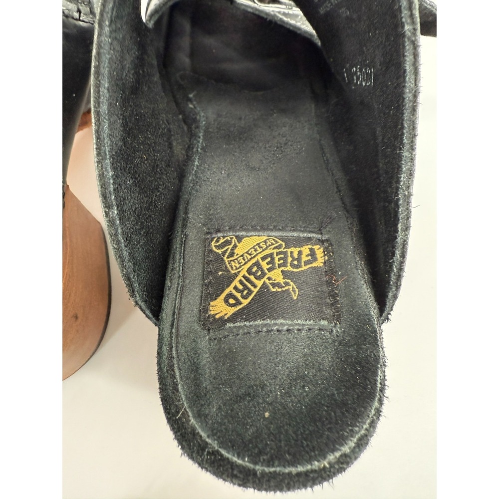 Freebird by Steven Caprice Buckle Sandals Wood Heel Womens 9  Leather Black Boho - Picture 5 of 13